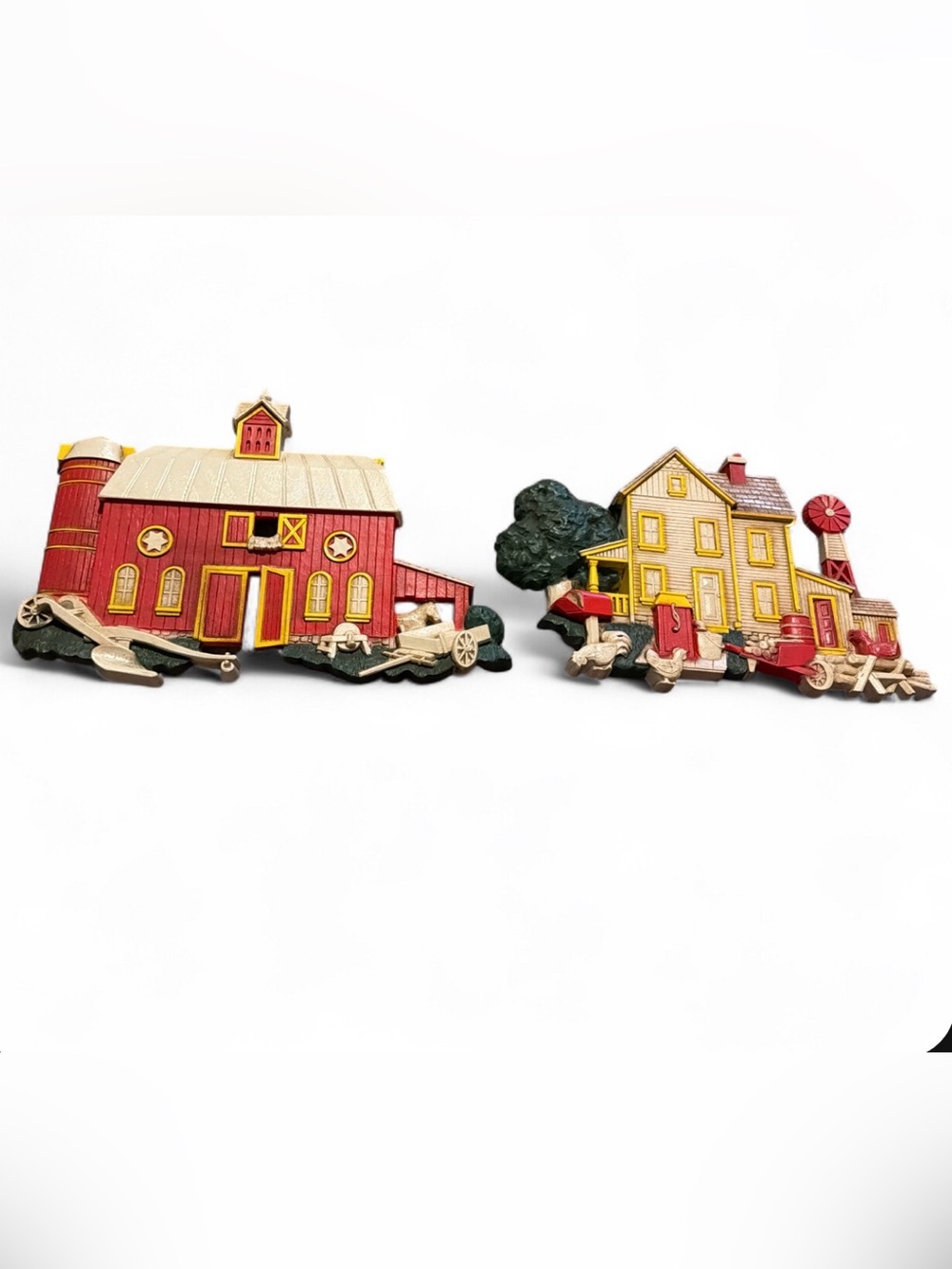 Vintage Farm Plaques Homco 1975 House & Barn 7369 Home Interiors Syroco Plastic